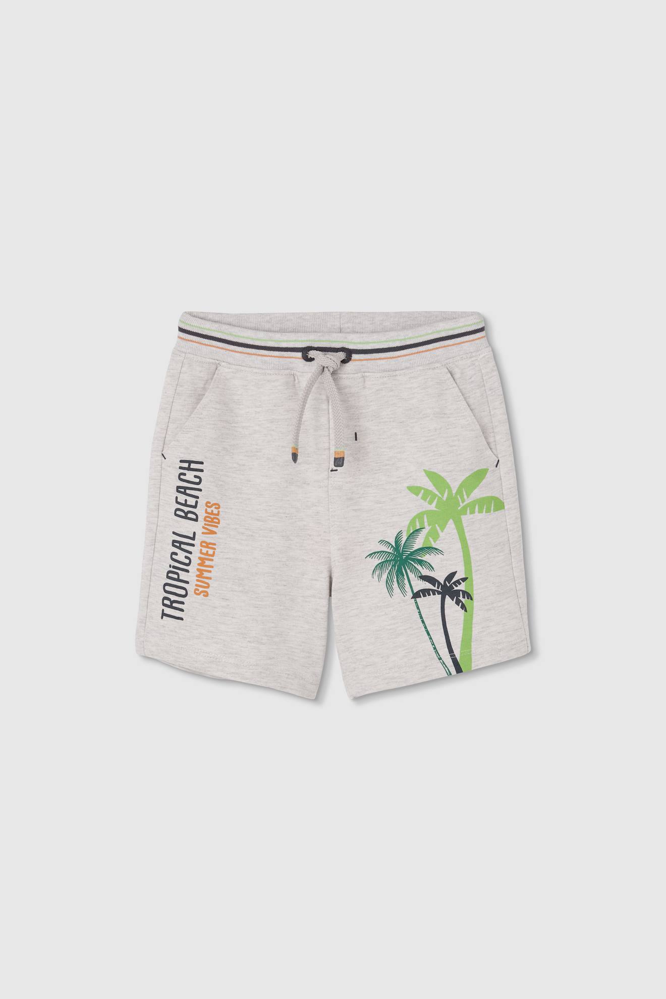Short Garçon En Maille Avec Palmiers Gris