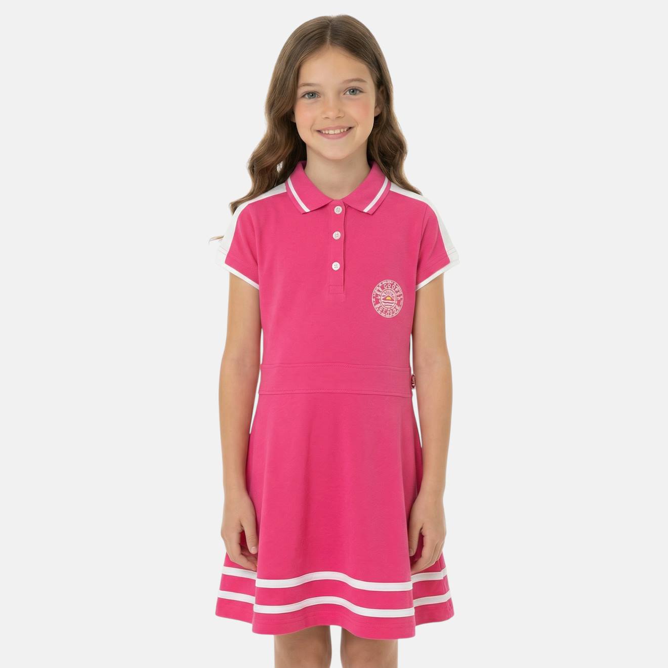 Robe Fille Style Polo Manches Courtes Fushia