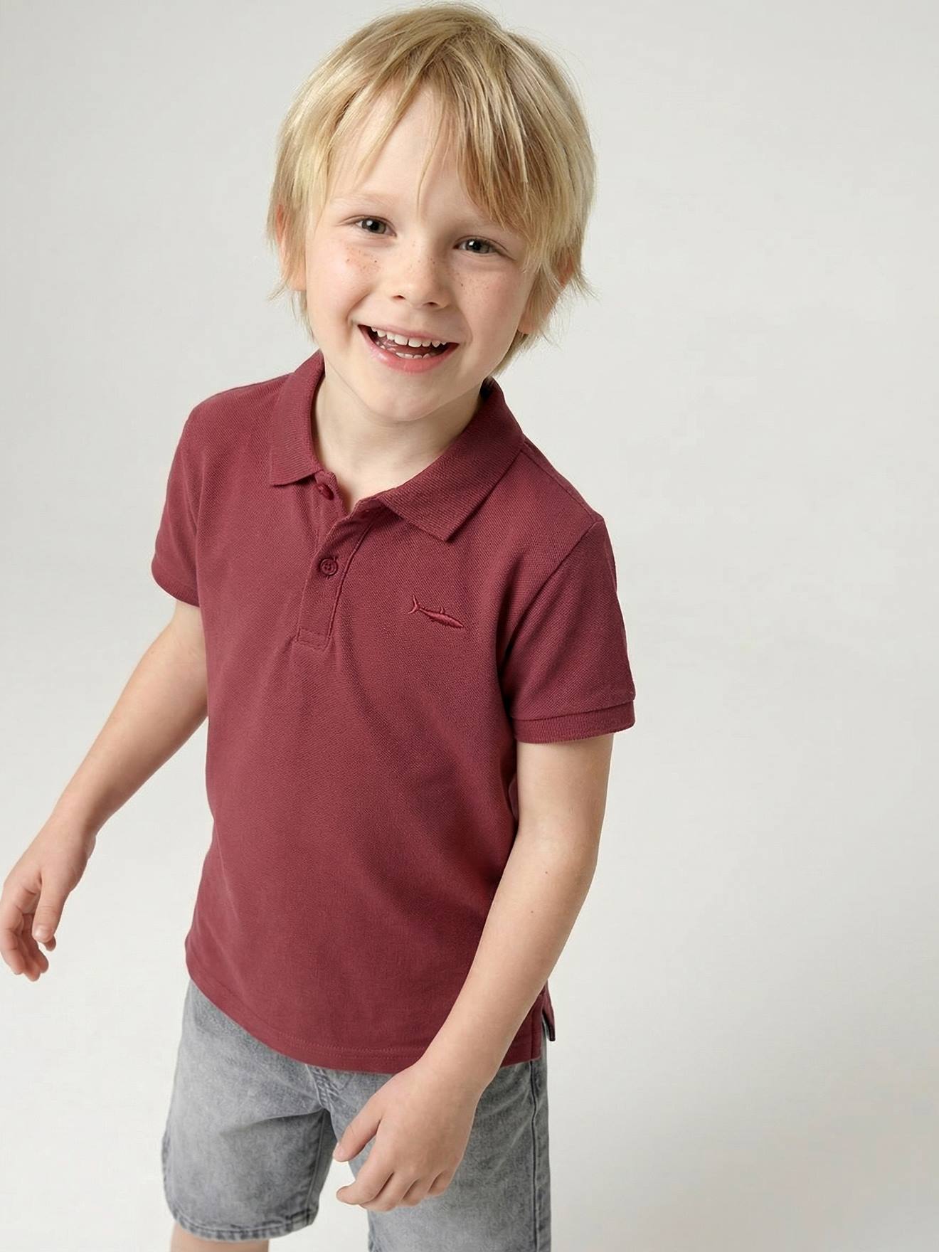 Polo garçon manches courtes broderie poitrine terracotta