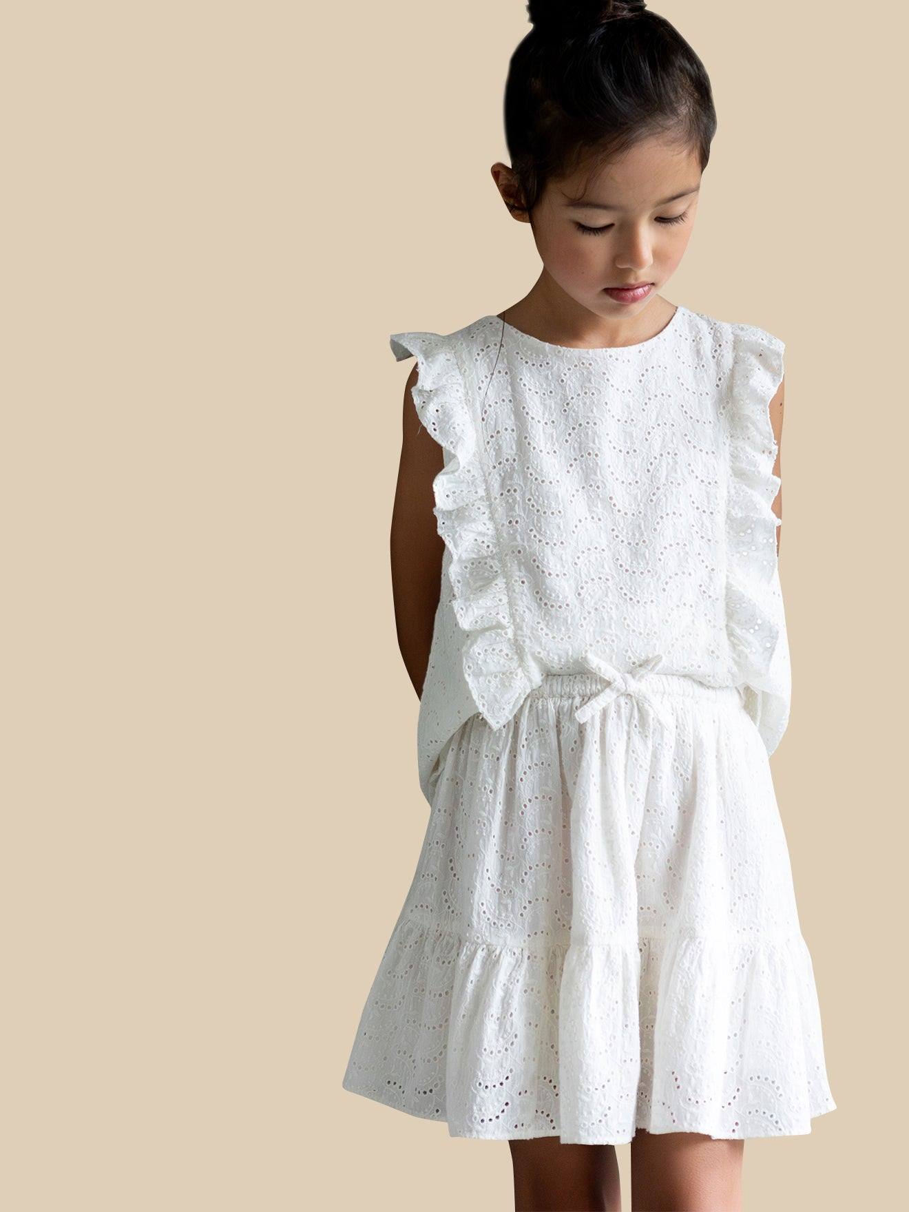 Jupe Fille Broderie Anglaise Ecru