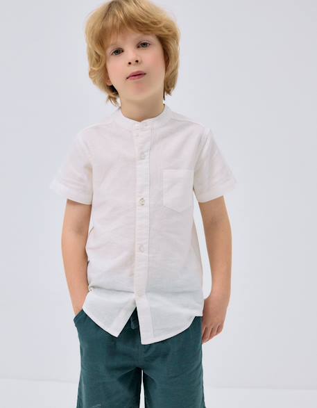 Chemise à manches longues en lin et coton avec col mao  - vertbaudet enfant