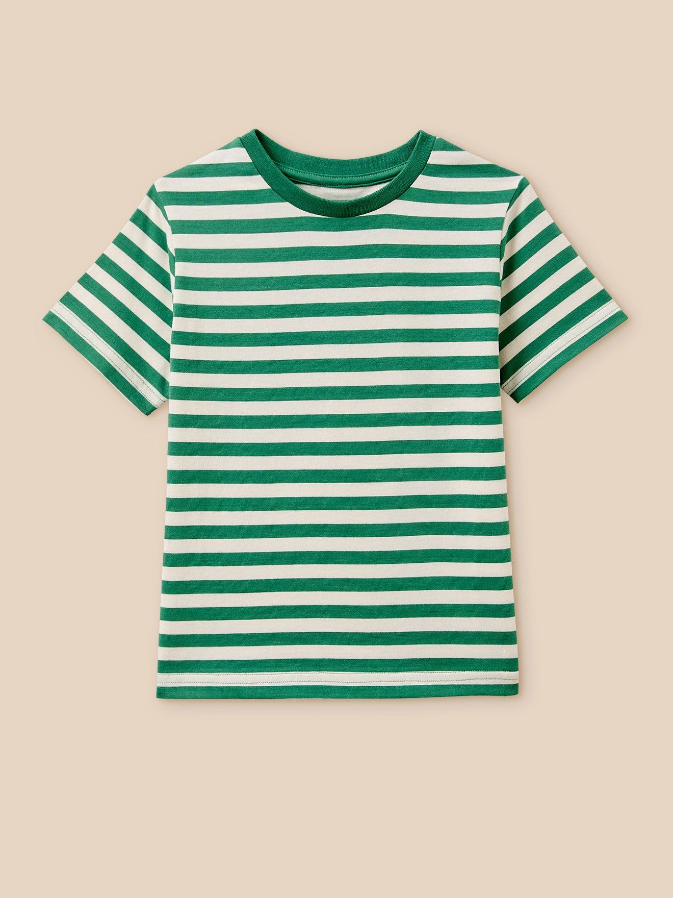 T-shirt Rayé Garçon - Coton Biologique Rayure Bico Verte
