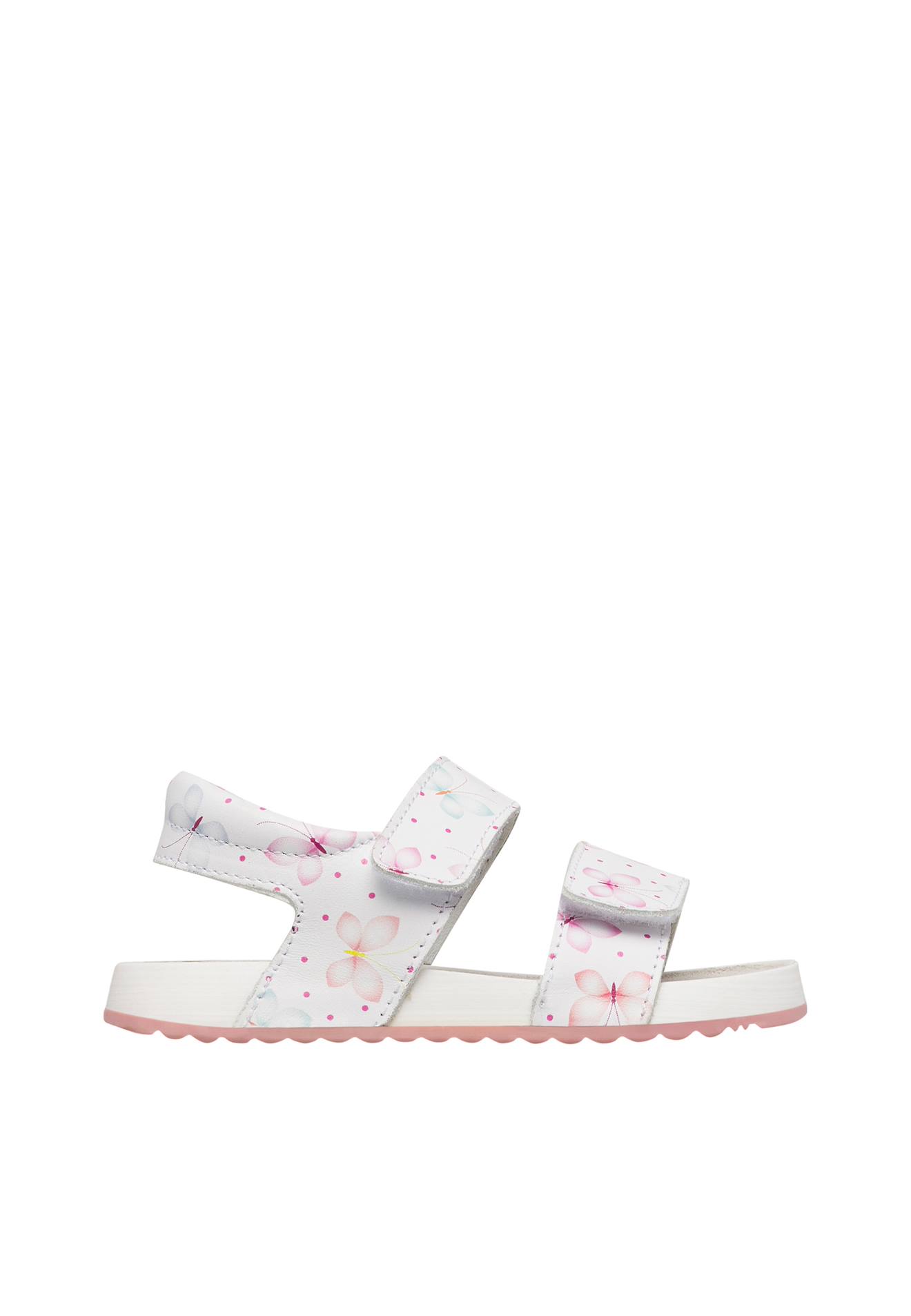 Sandales En Cuir Avec Imprimé Papillons Salny. Blanc-rose