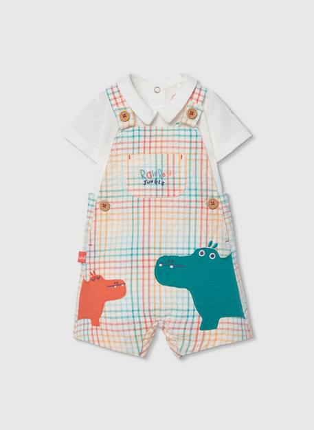 Bébé-Ensemble-Ensemble bébé salopette à carreaux en coton