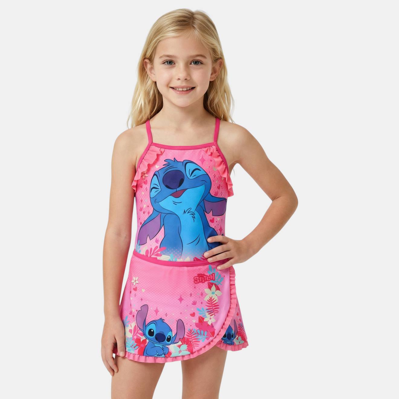 Maillot De Bain 1 Pièce Avec Jupe Et Imprimé Lilo & Stitch Rose