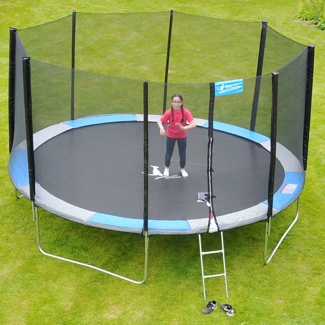 Trampoline Rond 430cm Avec Filet, Échelle, Bâche Et Kit D'ancrage Bleu