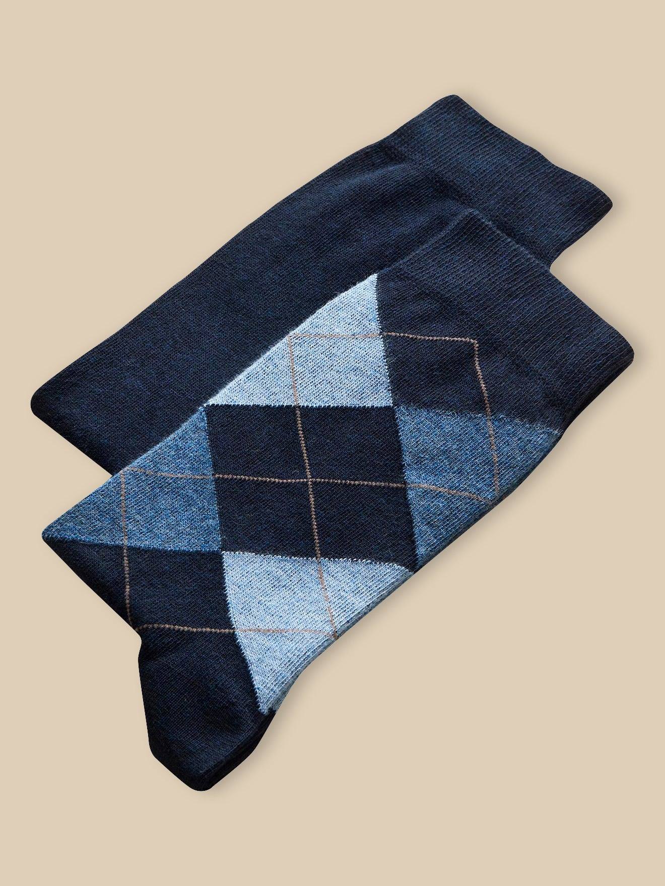 Lot De 2 Chaussettes Intarsia Et Unie Bleu Fonce Bicolor/m