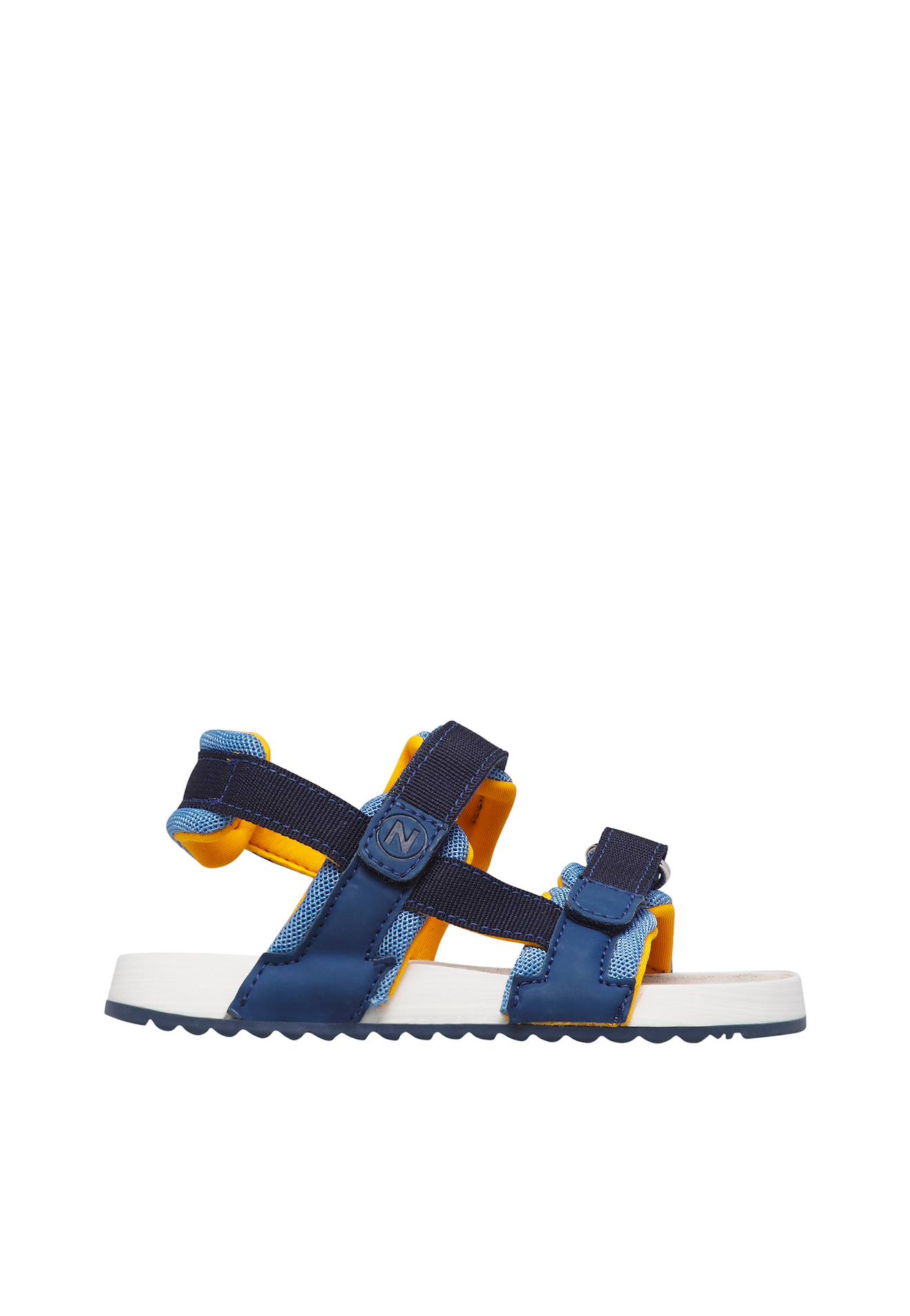 Sandales En Cuir Et Tissu Jaffor. Marine-orange