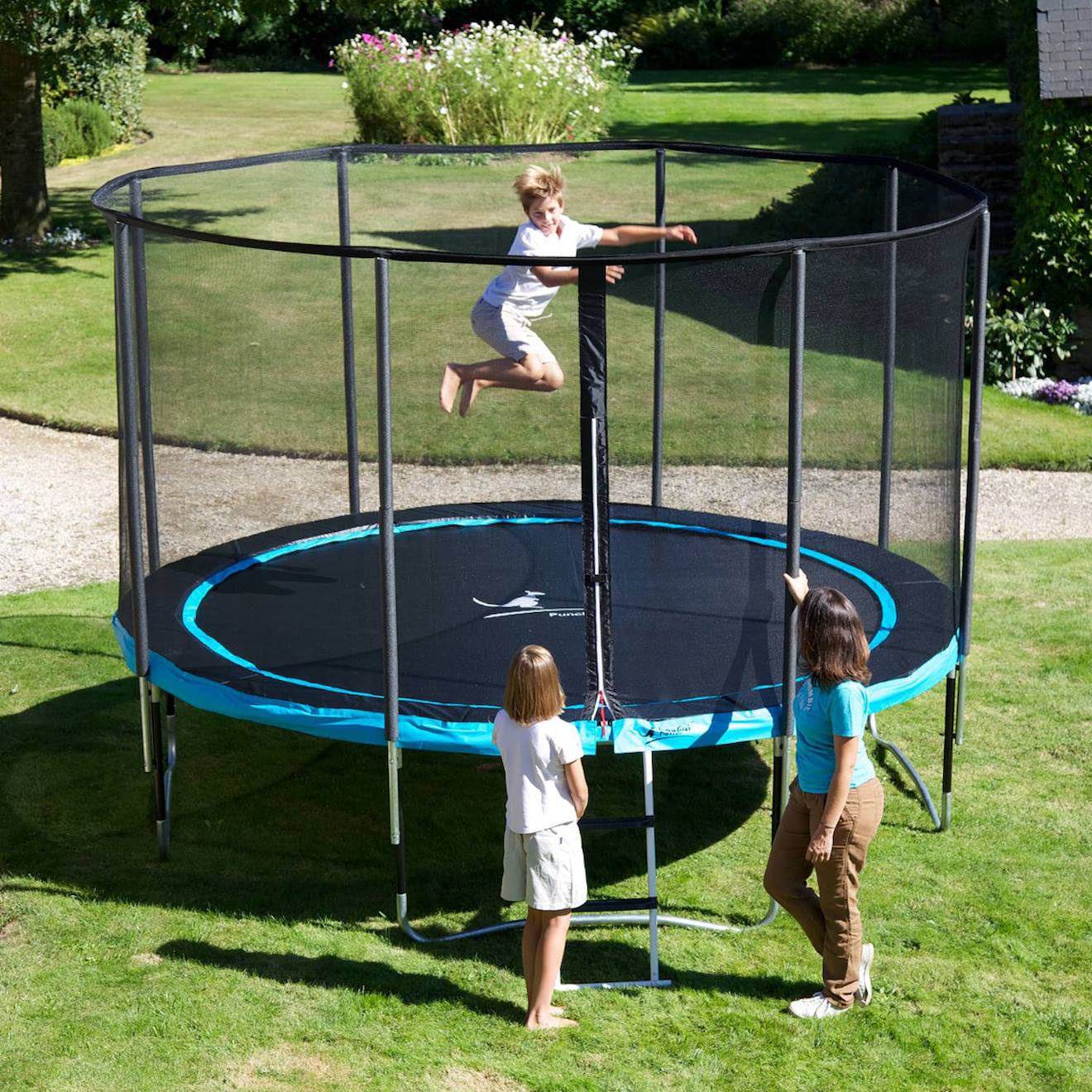Trampoline Ø 300cm + Filet De Sécurité + Échelle + Kit Ancrage - Punchi 300 Bleu Bleu