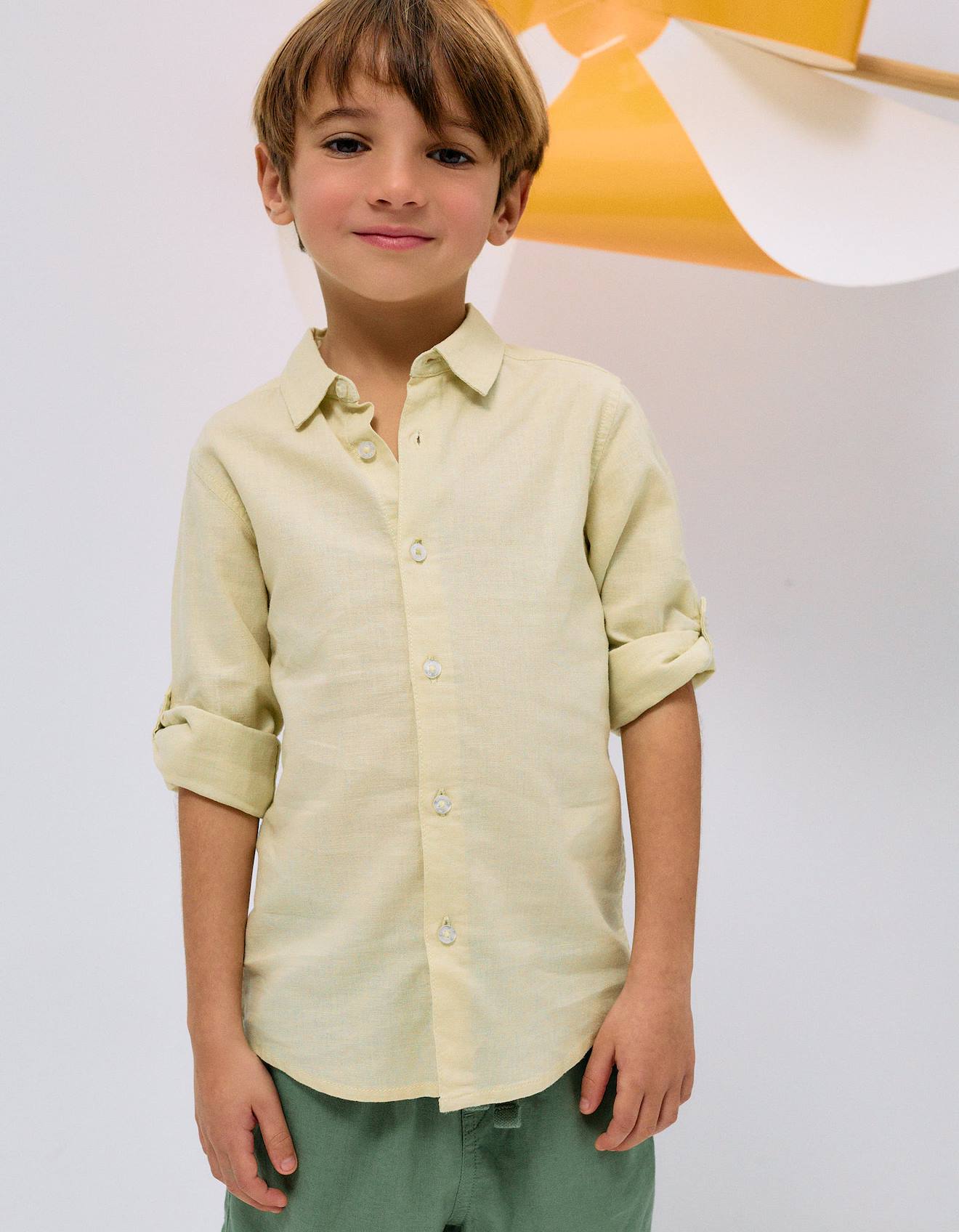 Chemise À Manches Longues En Lin Et Coton Jaune Clair