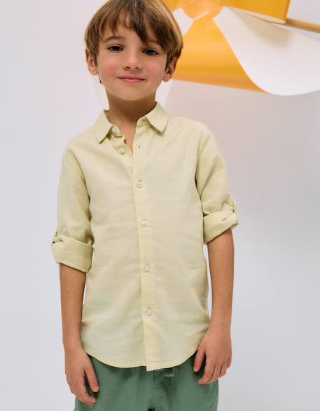 Garçon-Chemise à manches longues en lin et coton