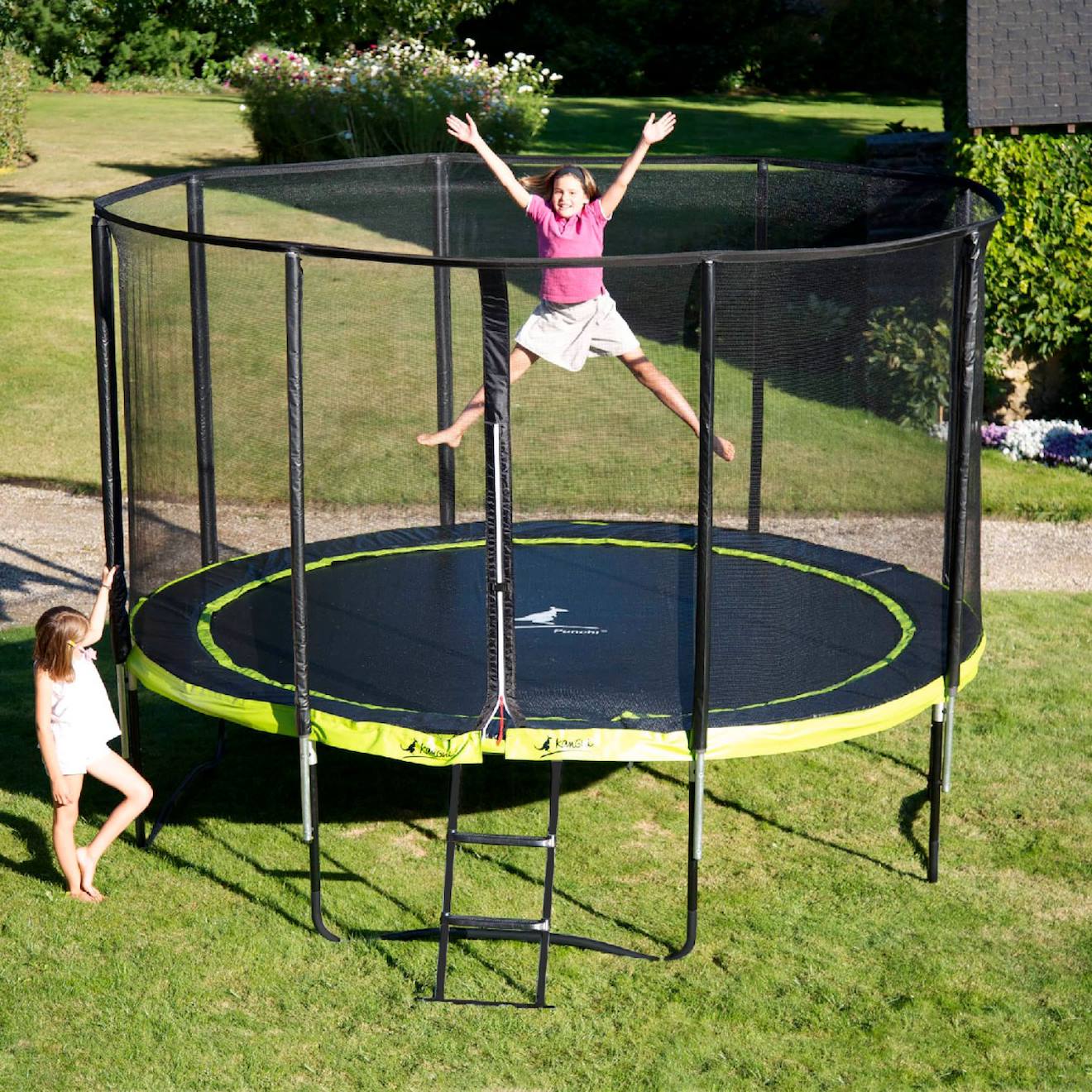 Trampoline Ø 360cm + Filet + Échelle + Bâche + Kit Ancrage - Punchi 360 Vert Vert