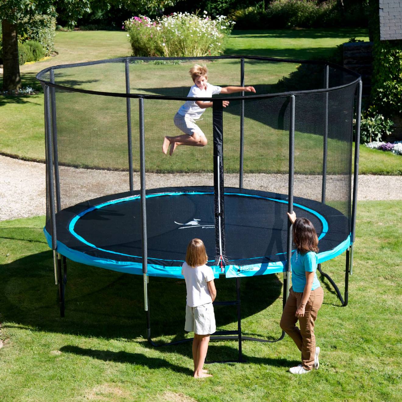 Trampoline De Jardin Ø 300cm + Filet De Sécurité + Échelle - Punchi 300 Bleu Bleu