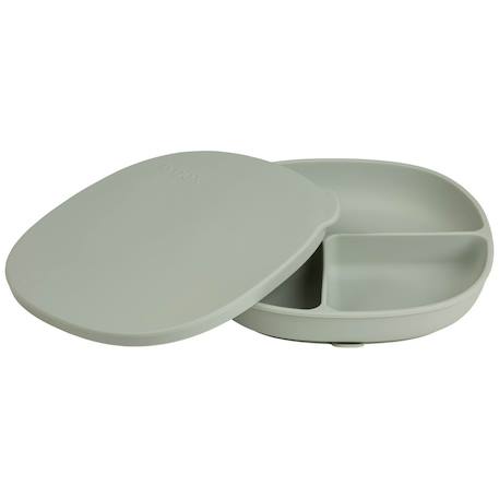B.BOX - Assiette Bébé Silicone Ventouse Avec Couvercle Vert