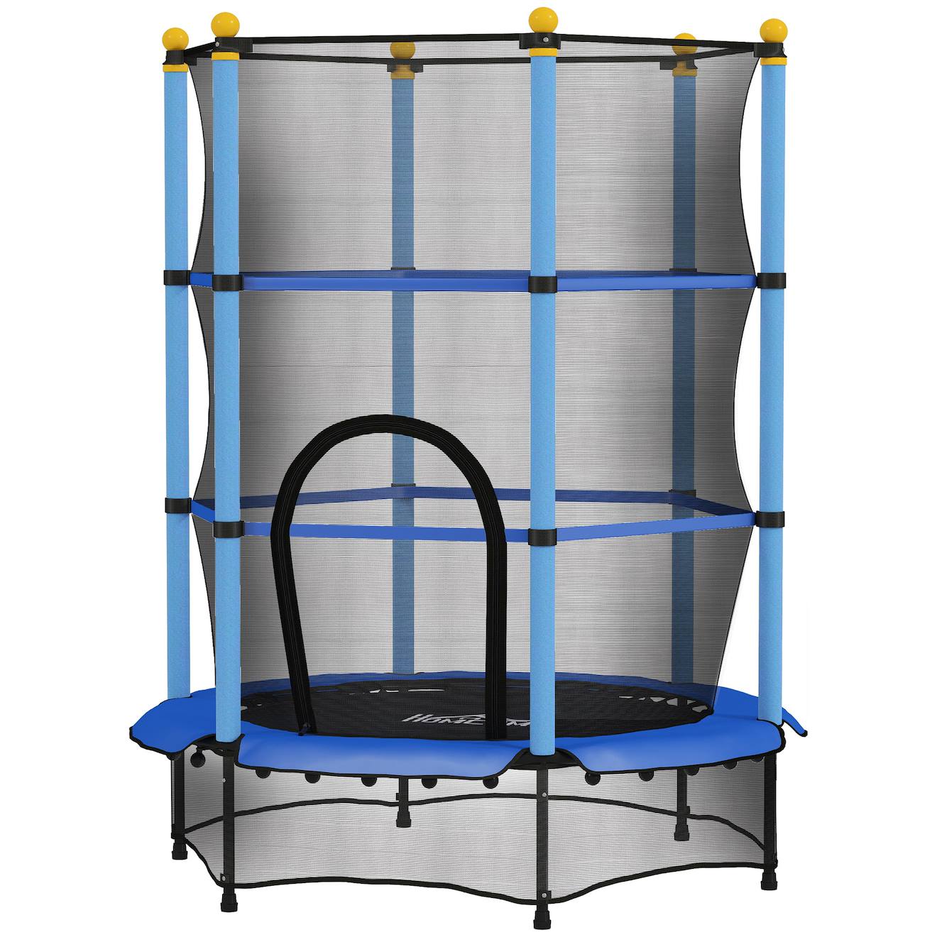 Trampoline De Jardin Enfants à 1,40 X 1,90h M Filet De Sécurité Porte Zipée Couvre-ressorts 6 Poteaux Rembourrés Inclus Bleu
