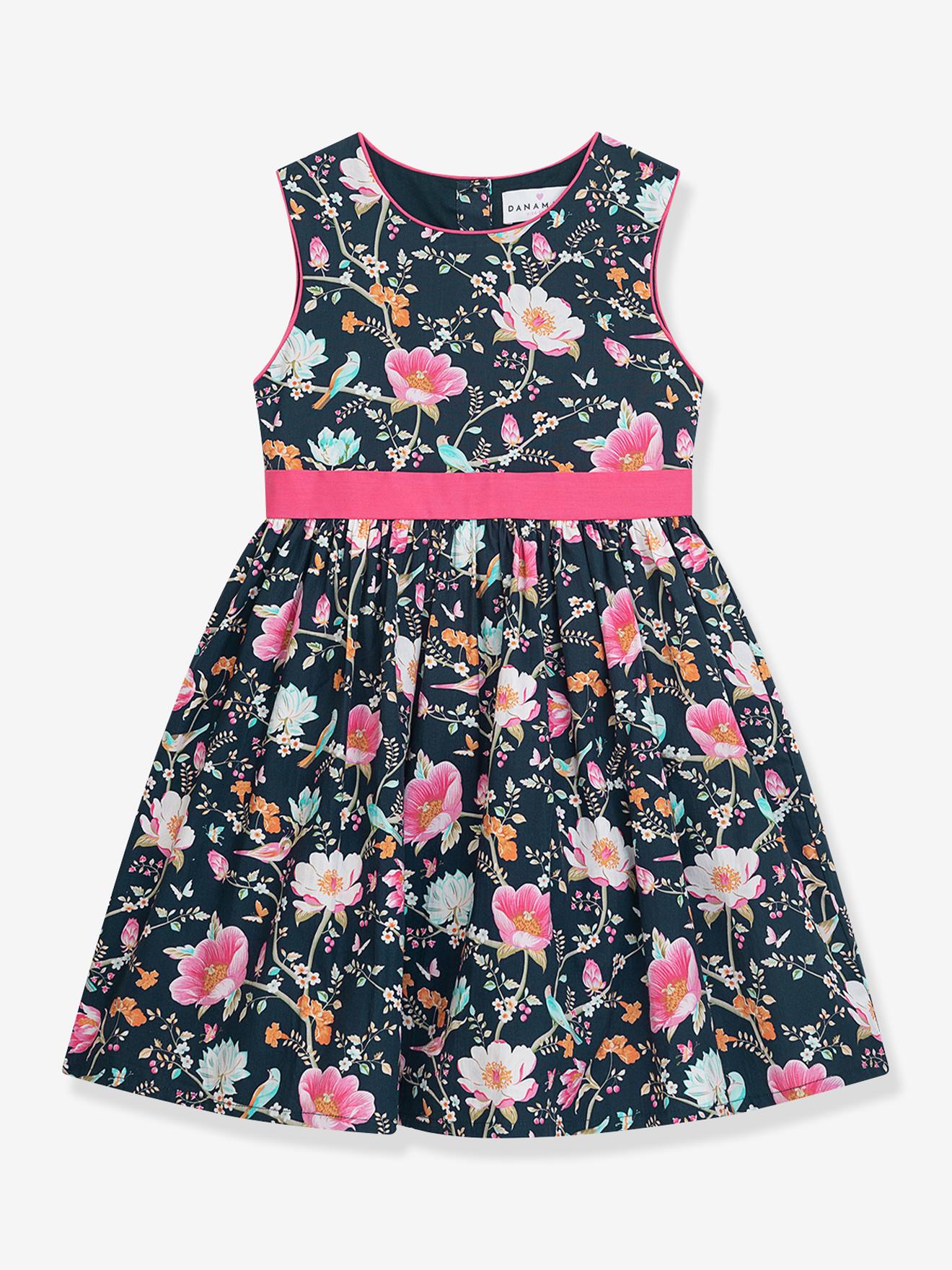 Robe à imprimé fleuri et ceinture fille DANAMADE marine