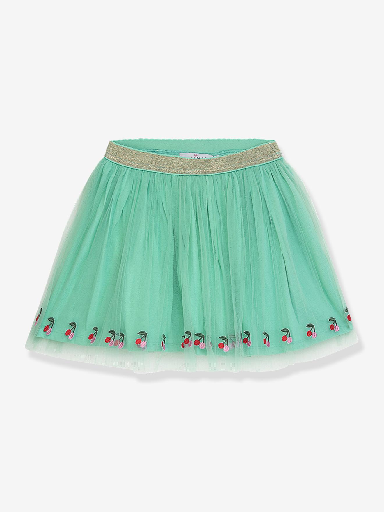 Jupe en tulle broderie cerises fille DANAMADE menthe 35$
