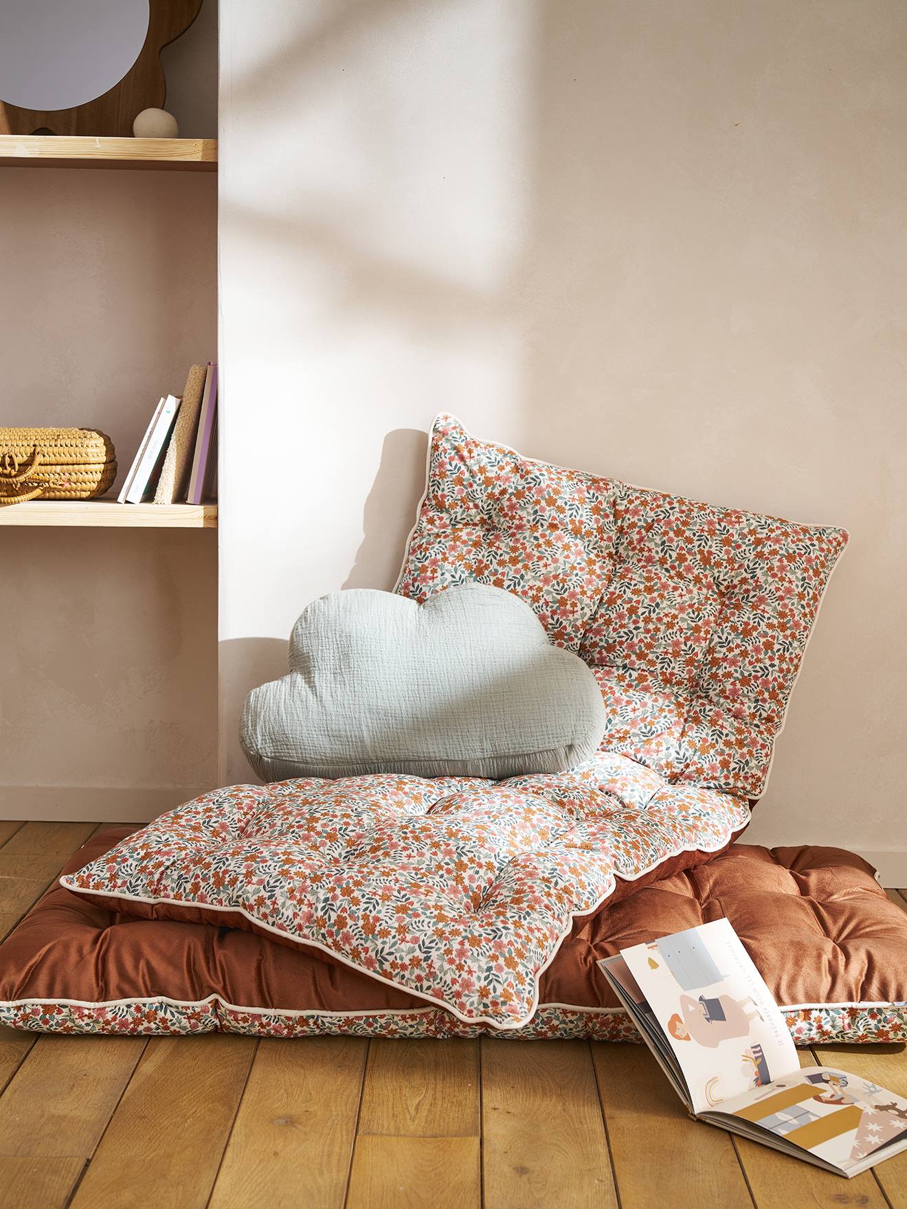 Matelas de sol bi-matière fleurs/velours RETRO FLOWER cannelle Matelas de sol bi-matière fleurs/velours RETRO FLOWER cannelle