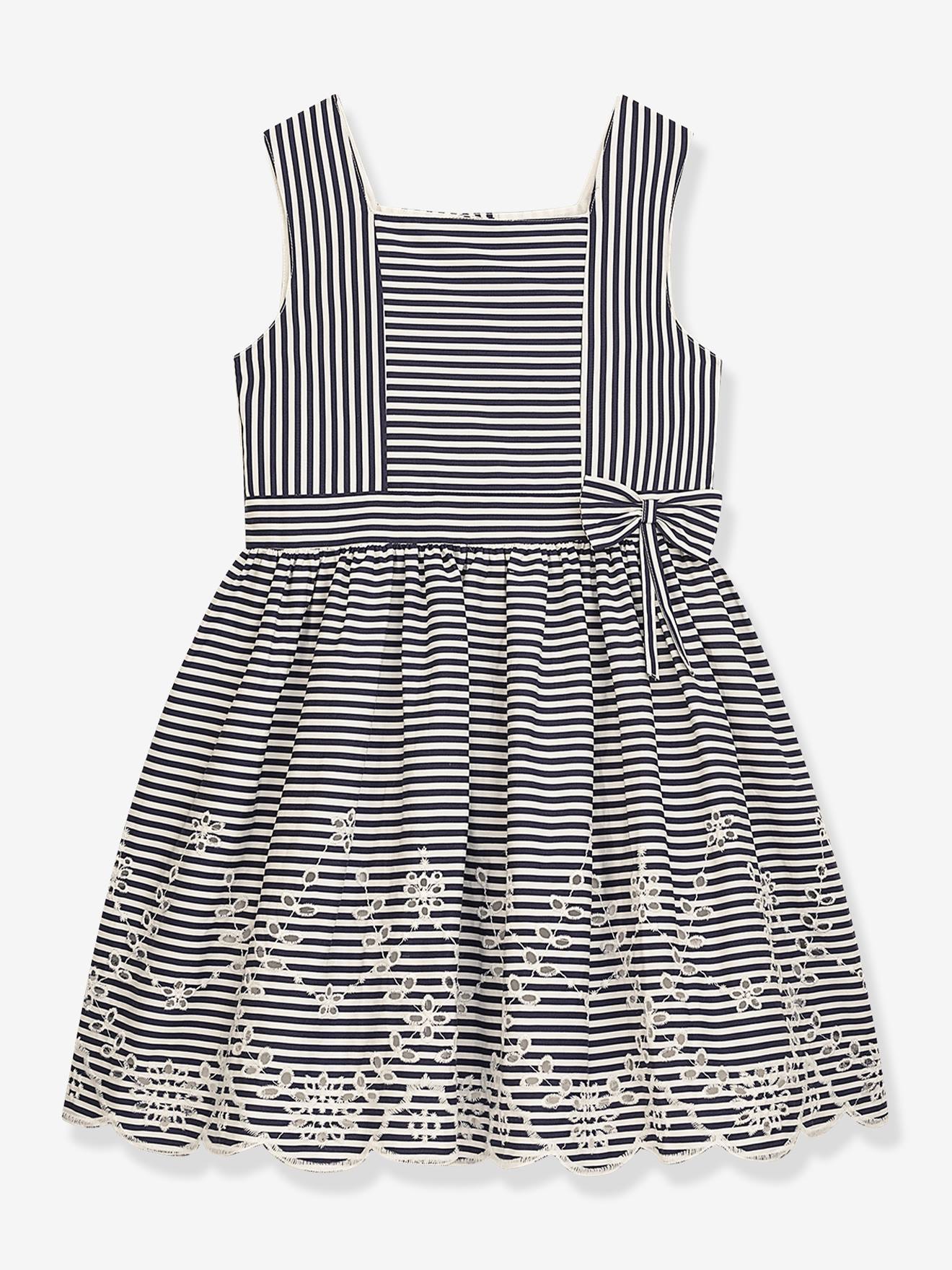 Robe rayures et motif en dentelle fille DANAMADE marine 45$