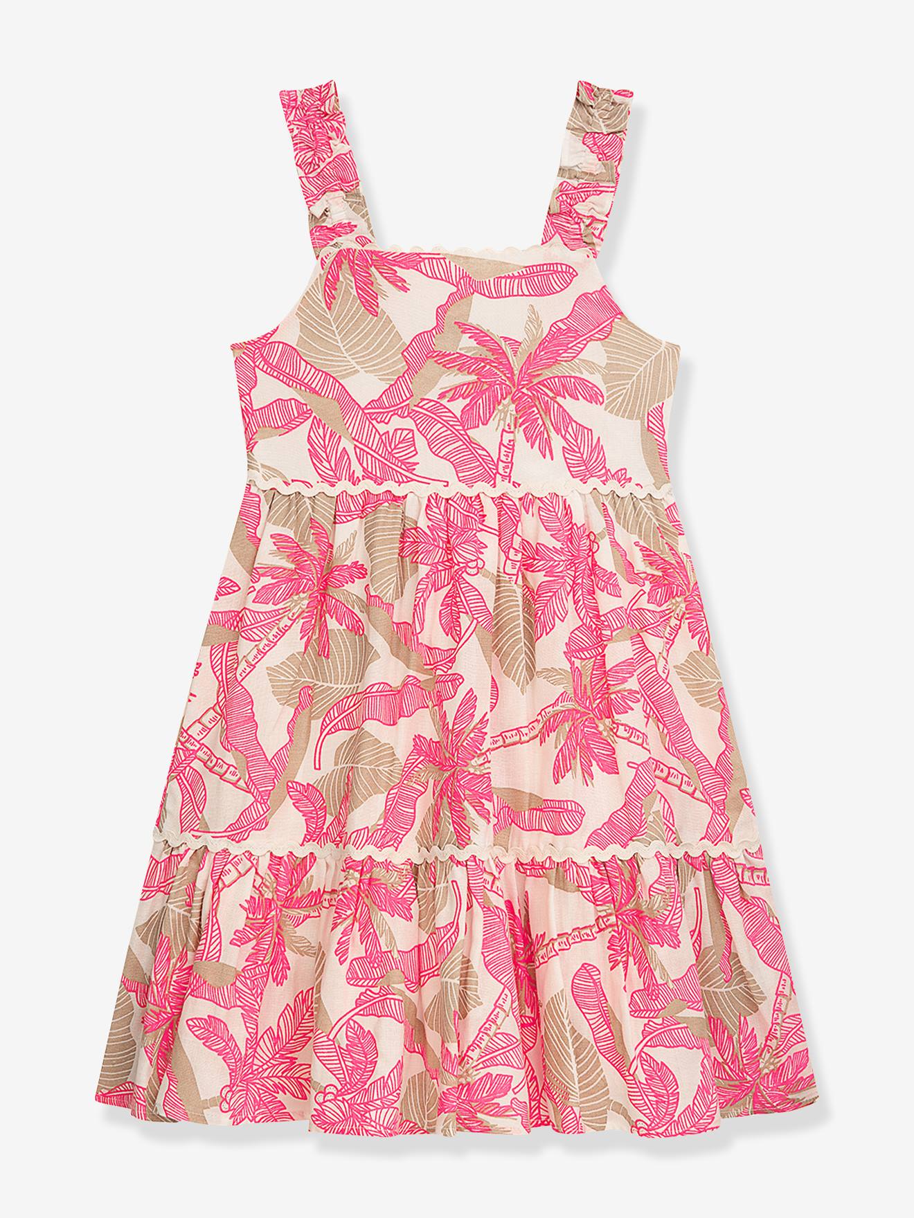 Robe dt volants imprim palmiers fille DANAMADE rose 45$