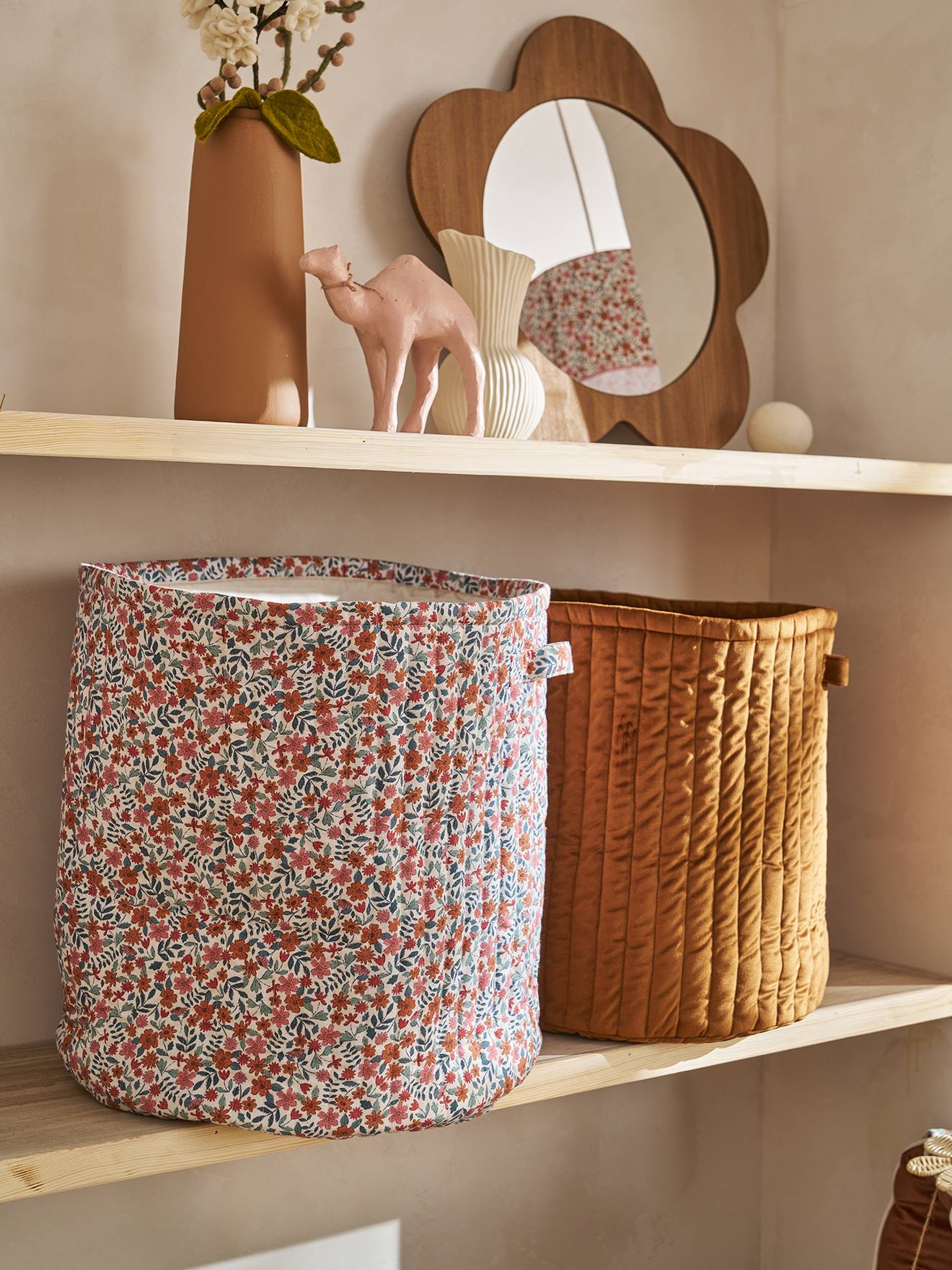 Lot 2 paniers RETRO FLOWER cannelle