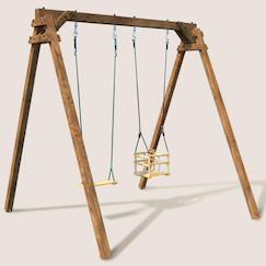 Jouet-Portique en bois carré 2 agrès avec balançoire bébé ambre