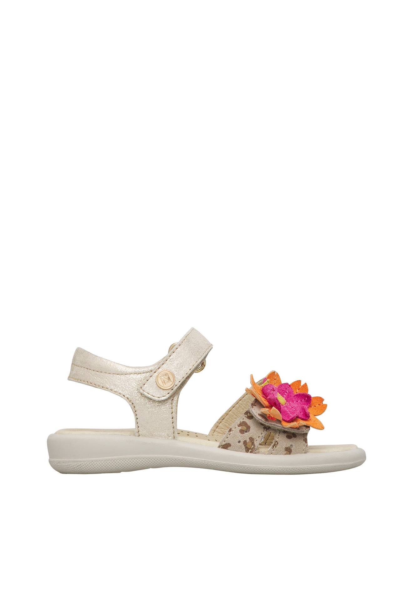 Sandales En Cuir Et Velours Avec Des Fleurs Mieli Platine-beige
