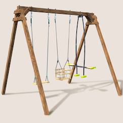 Jouet-Portique en bois carré 3 agrès avec balançoire bébé et face à face pierre