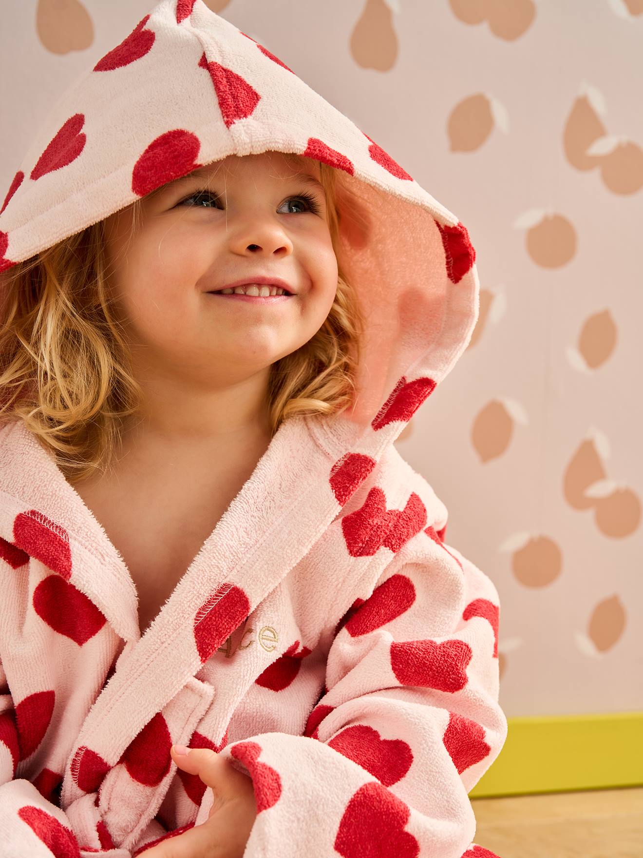 Peignoir en coton imprimé coeurs rose imprimé