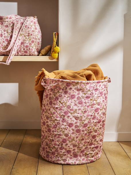 Vertbaudet - Panier matelassé imprimé fleurs rose