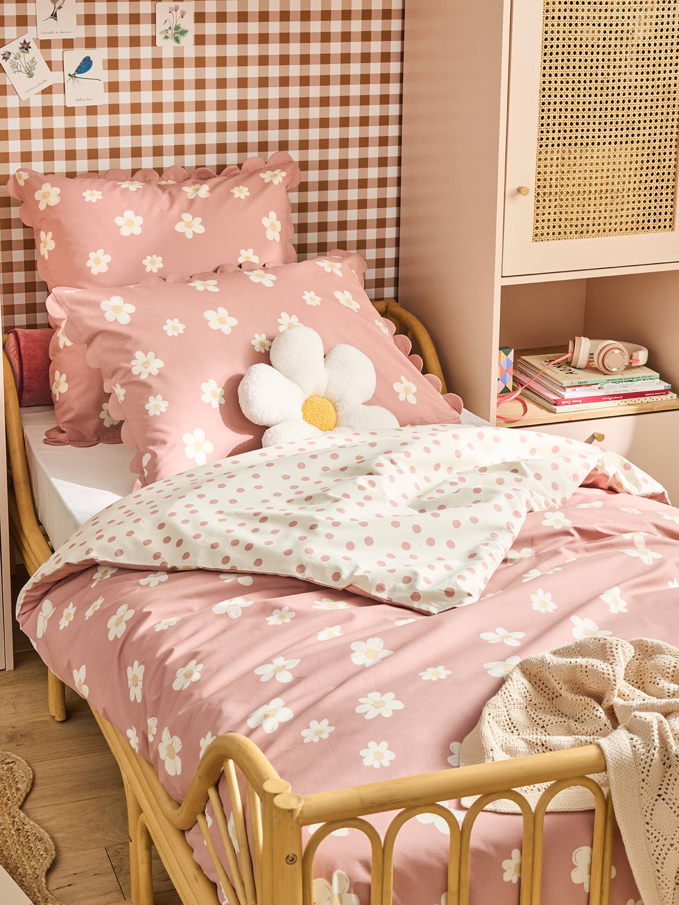 Parure housse de couette et taie d'oreiller rose imprimé