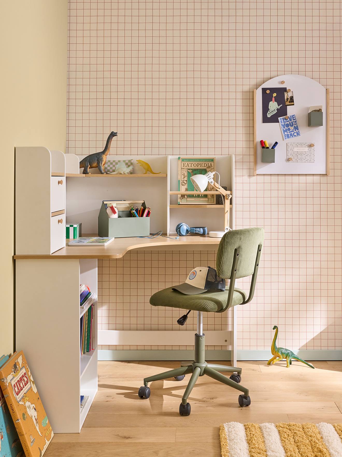 Bureau d'angle enfant avec rangements blanc