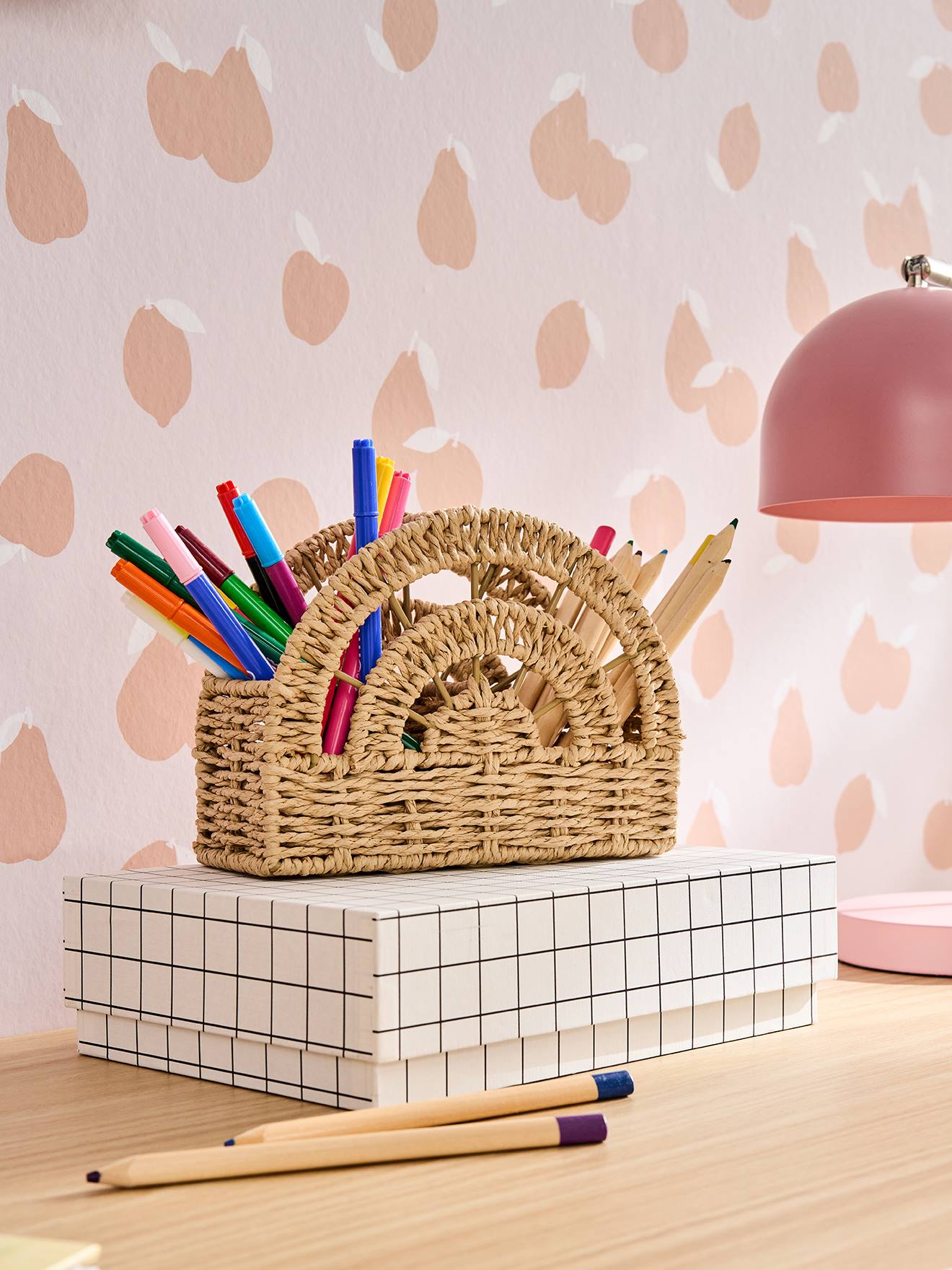 Pot crayons corde de papier arc-en-ciel beige Pot crayons corde de papier arc-en-ciel beige