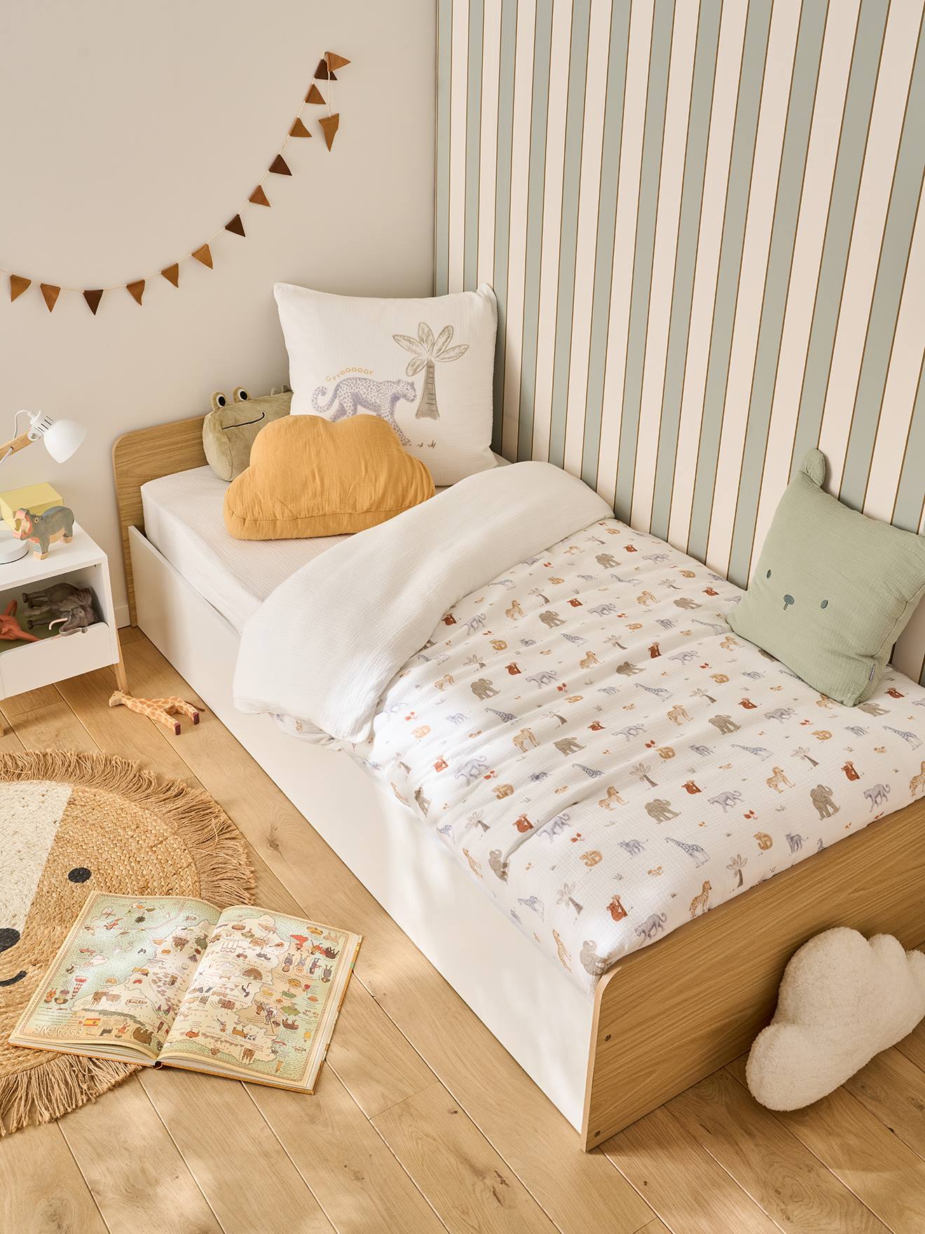 Lit enfant coffre rangement bois 90x190cm blanc