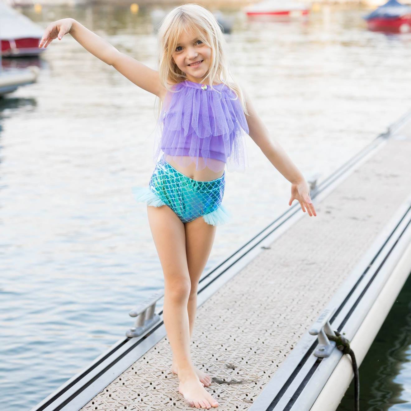 Maillot De Bain 2 Pièces Fille Sirène Uv Upf 50+ Violet