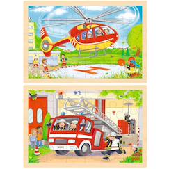 Jouet-Jeux éducatifs-Puzzles-Puzzle réversible hélicoptère et pompiers 24 pcs