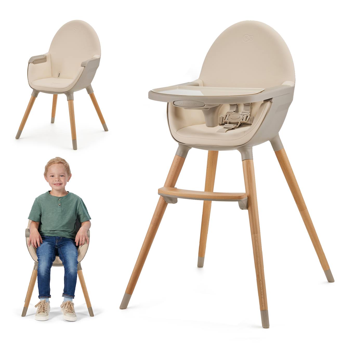 Chaise Haute Évolutive 2en1 Fini 2 , Fauteuil Enfant, Chaise Bébé Enfant, Réglable, Design Universel Beige (Kinderkraft) - Image 1