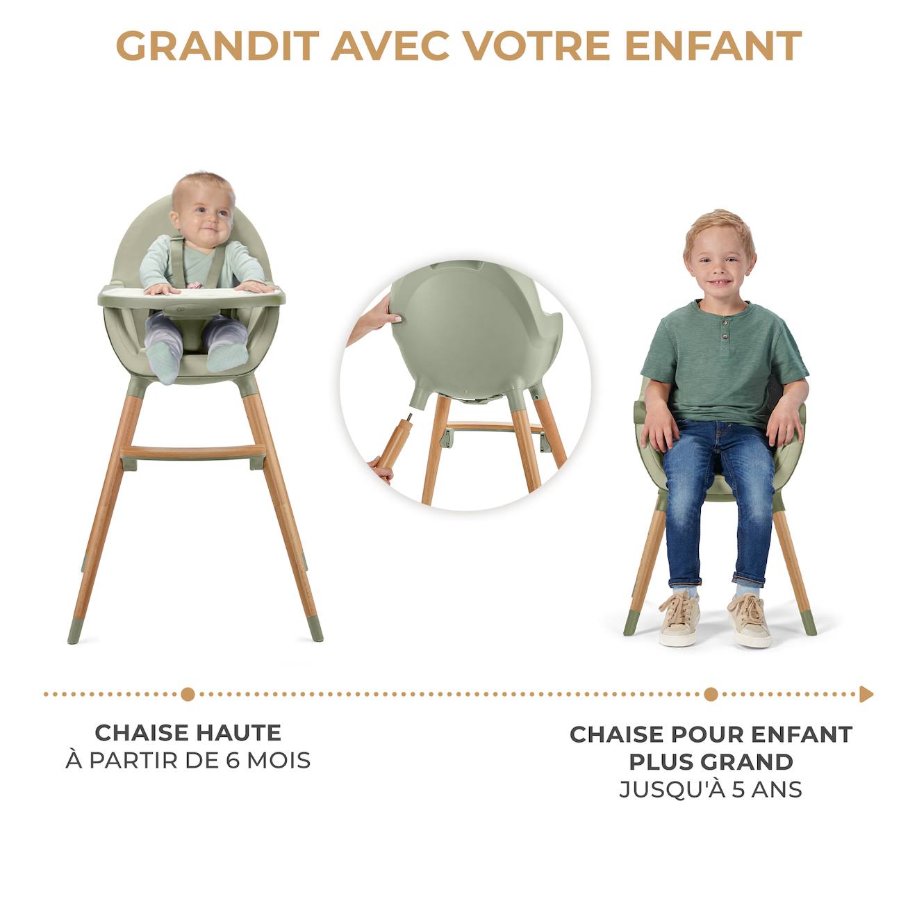 Chaise Haute Évolutive 2en1 Fini 2 , Fauteuil Enfant, Chaise Bébé Enfant, Réglable, Design Universel Vert (Kinderkraft) - Image 2