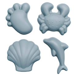 Jouet-Jeux de plein air-Set de 4 moules de plage en silicone souple bleu gris