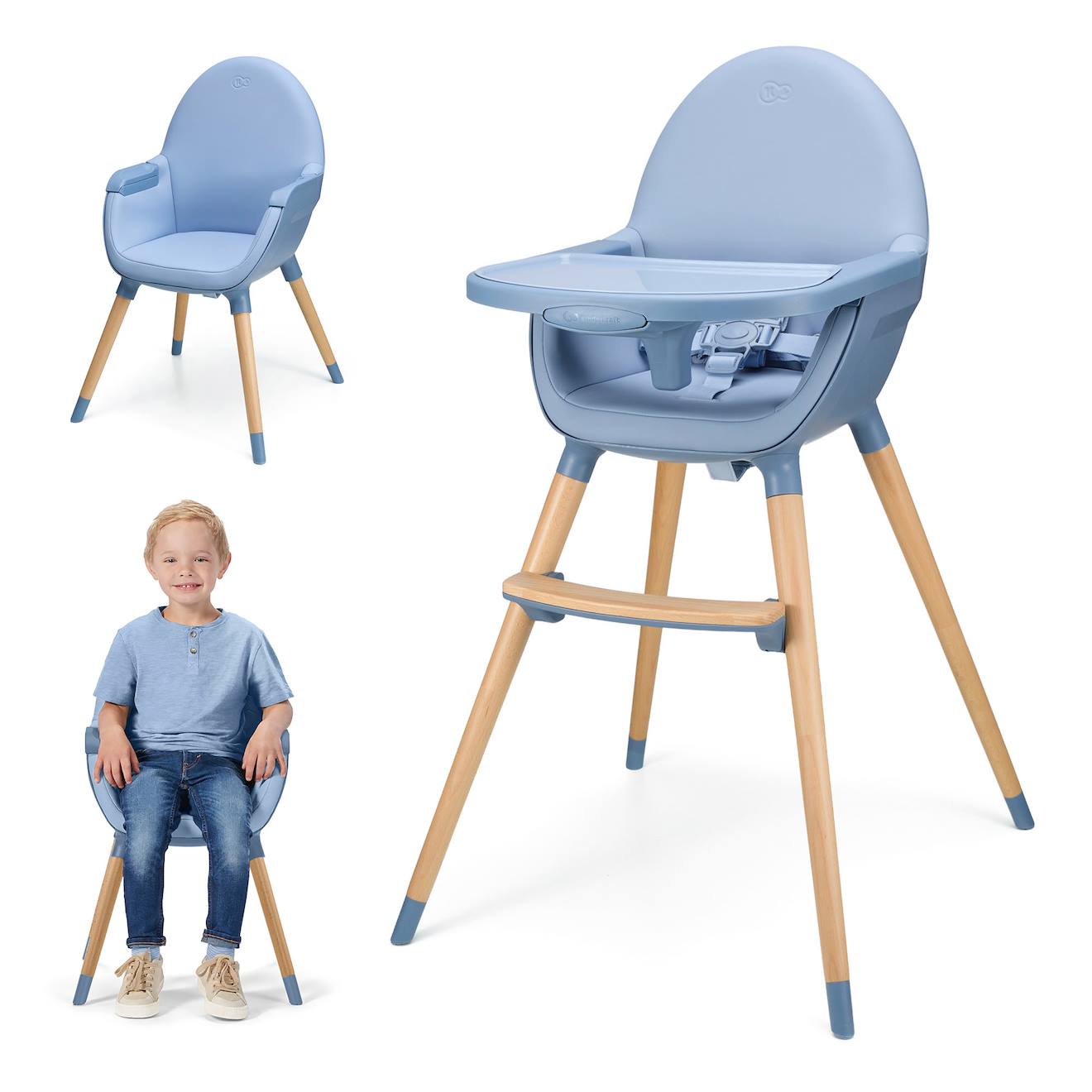 Chaise Haute Évolutive 2en1 Fini 2 , Fauteuil Enfant, Chaise Bébé Enfant, Réglable, Design Universel Bleu (Kinderkraft) - Image 1