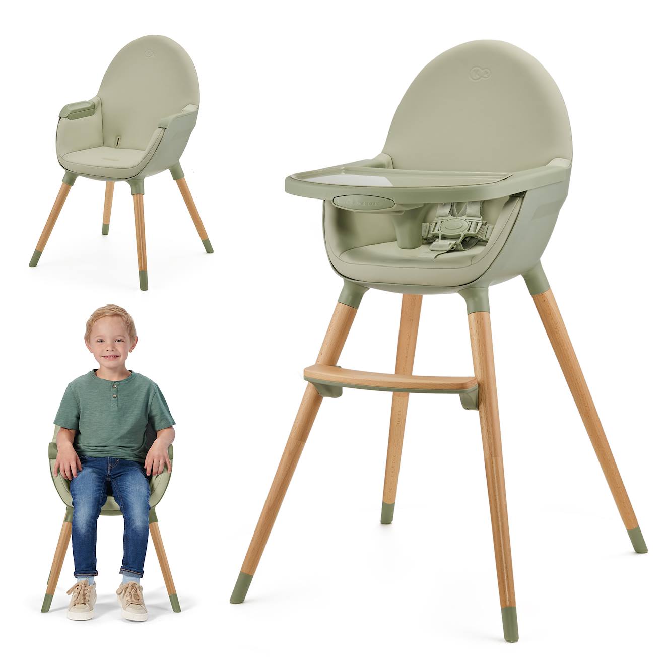 Chaise Haute Évolutive 2en1 Fini 2 , Fauteuil Enfant, Chaise Bébé Enfant, Réglable, Design Universel Vert (Kinderkraft) - Image 1