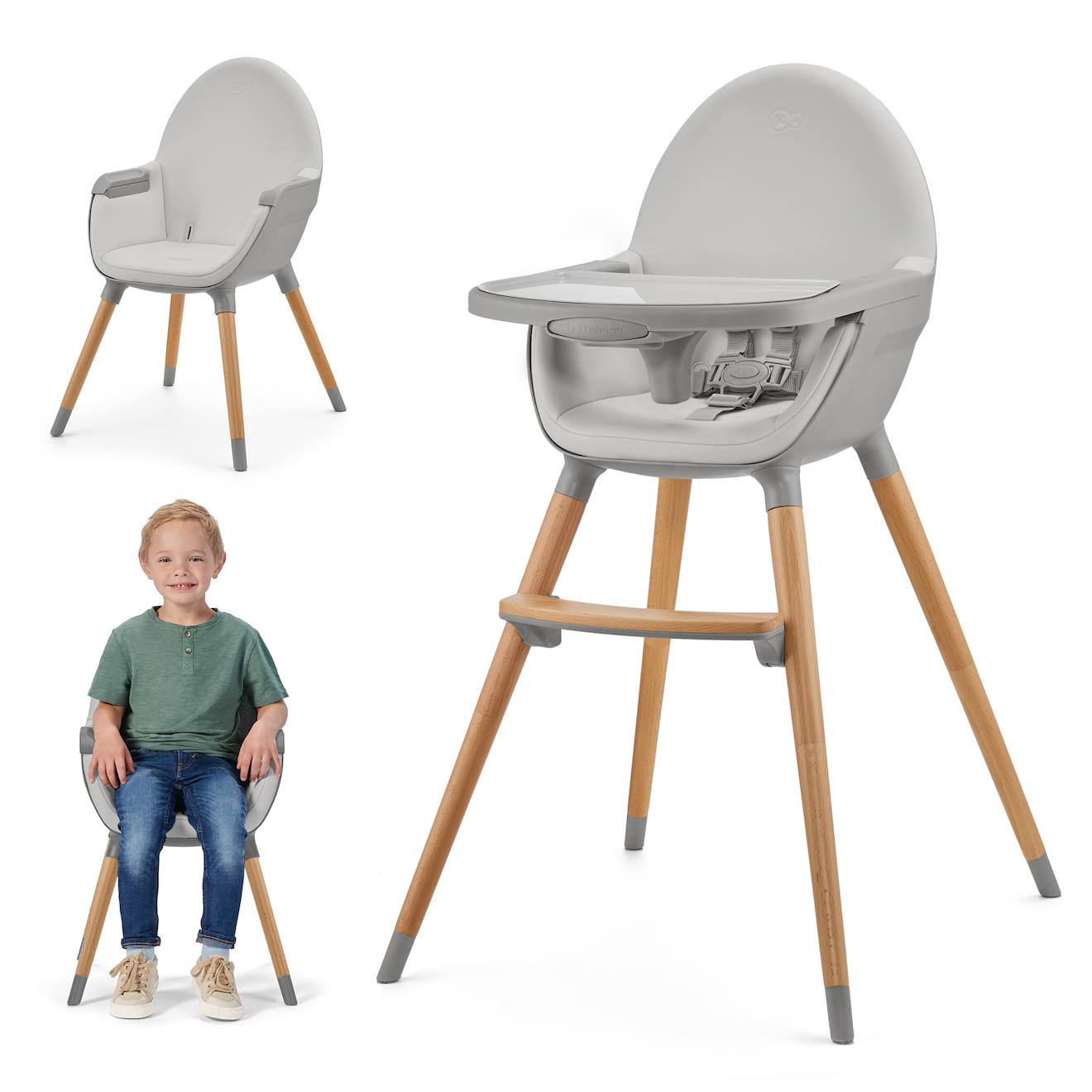 Chaise Haute Évolutive 2en1 Fini 2 , Fauteuil Enfant, Chaise Bébé Enfant, Réglable, Design Universel Gris (Kinderkraft) - Image 1