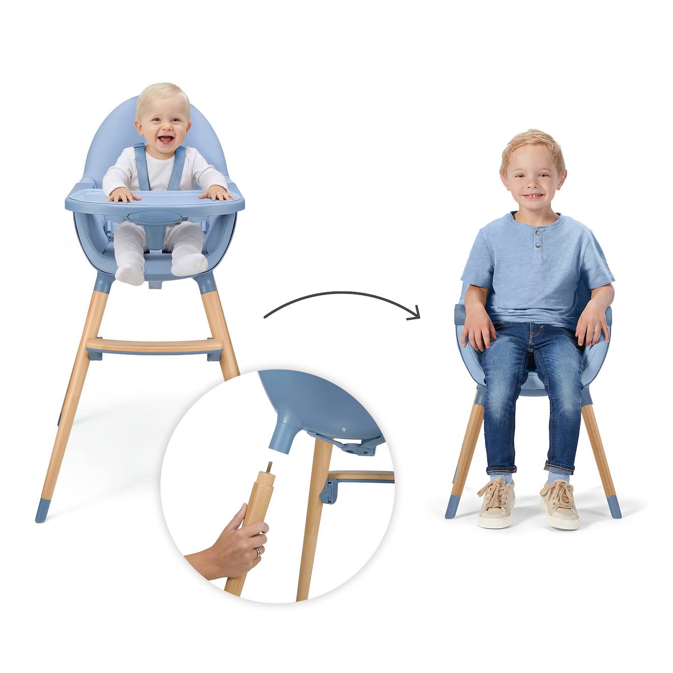 Chaise Haute Évolutive 2en1 Fini 2 , Fauteuil Enfant, Chaise Bébé Enfant, Réglable, Design Universel Bleu (Kinderkraft) - Image 2