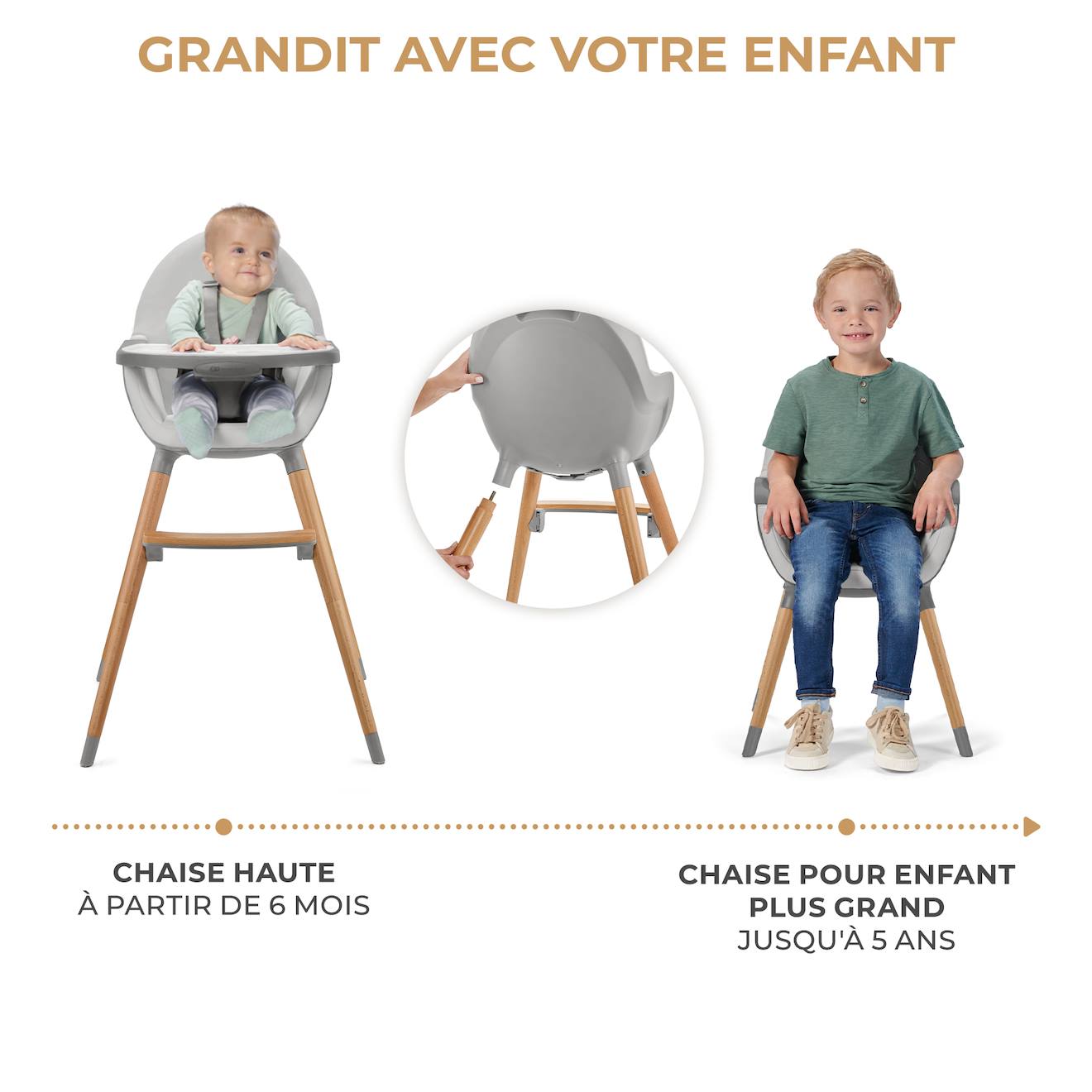 Chaise Haute Évolutive 2en1 Fini 2 , Fauteuil Enfant, Chaise Bébé Enfant, Réglable, Design Universel Gris (Kinderkraft) - Image 2
