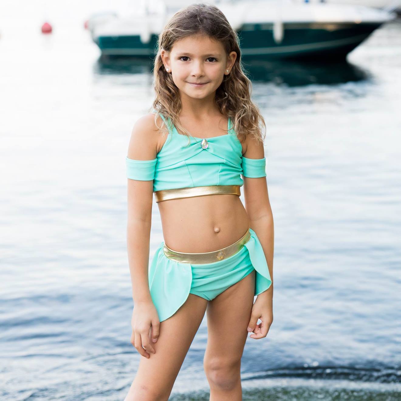 Maillot De Bain 2 Pièces Fille Princesse Uv Upf 50+ Vert