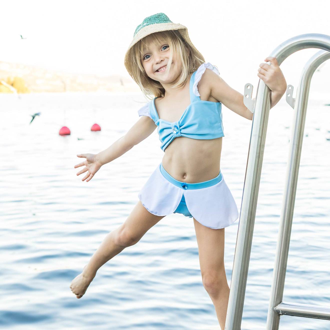 Maillot De Bain 2 Pièces Fille Princesse Uv Upf 50+ Bleu