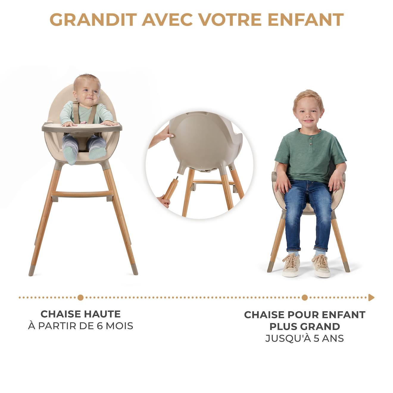 Chaise Haute Évolutive 2en1 Fini 2 , Fauteuil Enfant, Chaise Bébé Enfant, Réglable, Design Universel Beige (Kinderkraft) - Image 2