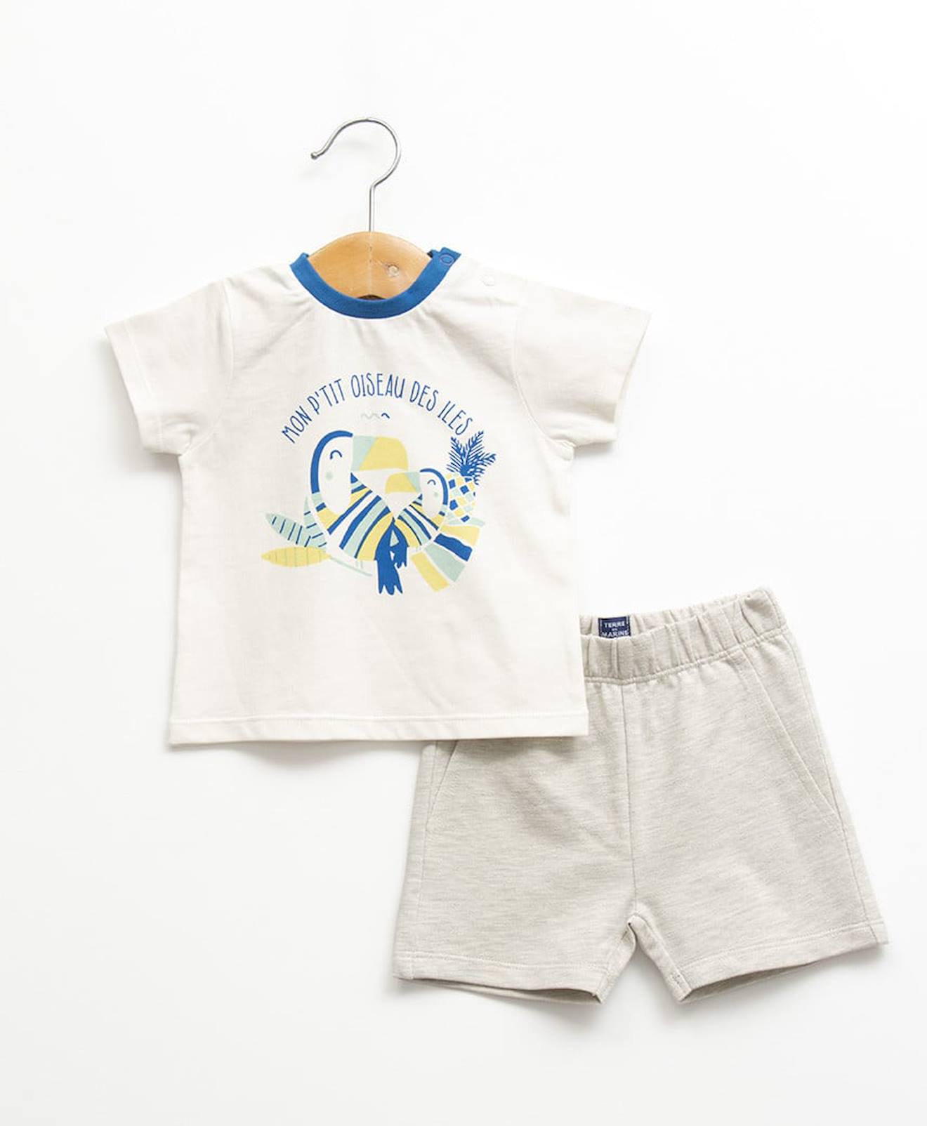 Ensemble Short + Haut 100% Coton Bébé Garçon Gris Chine Clair