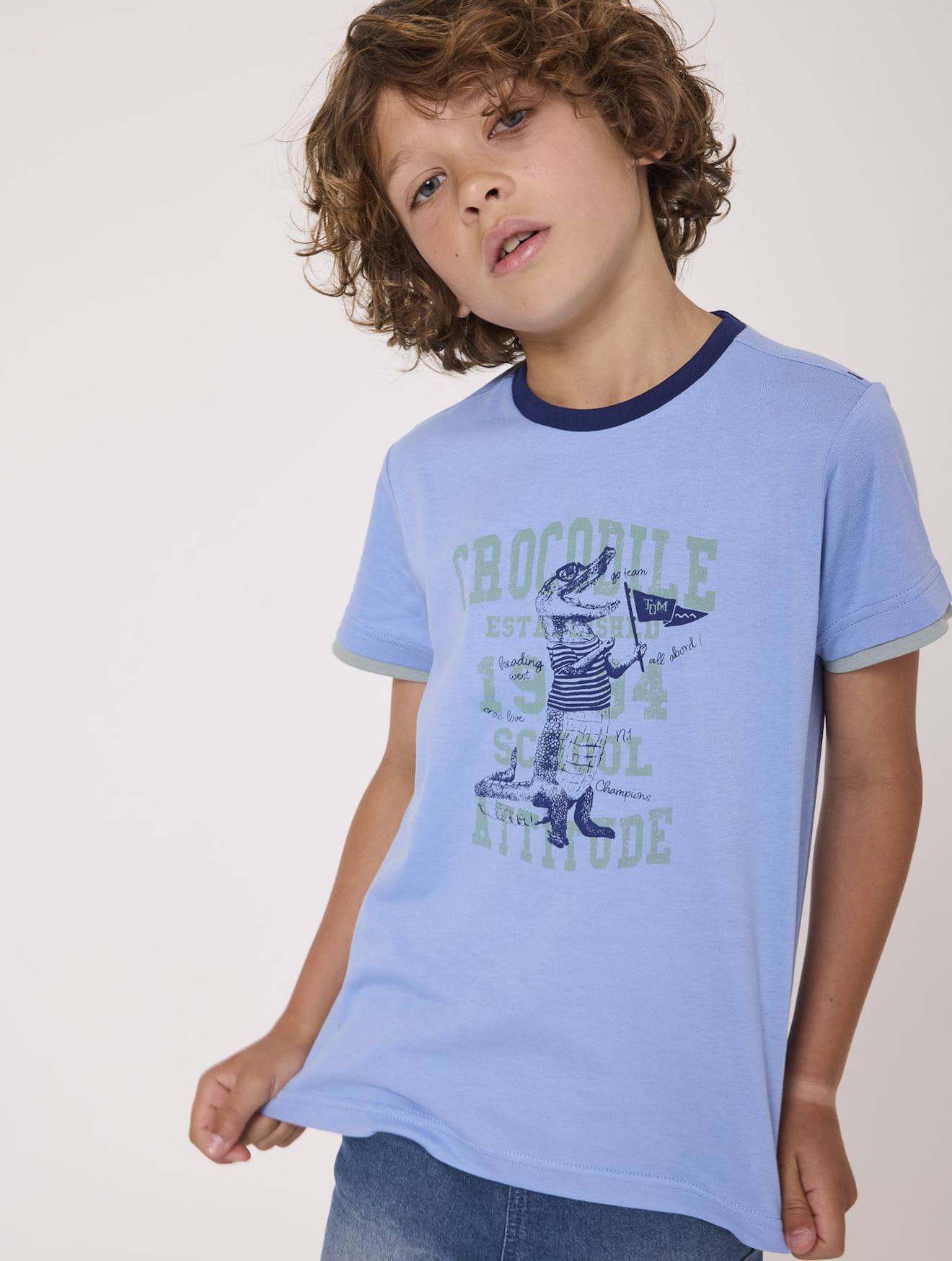 T-shirt Manches Courtes 100% Coton Garçon Bleu