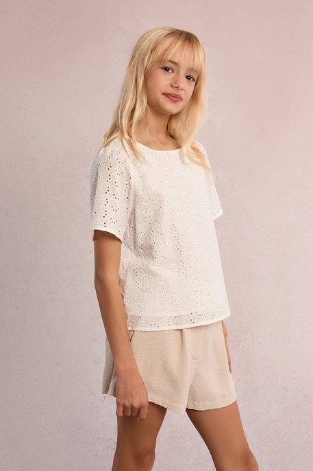 Fille-T-shirt, sous-pull-T-shirt-Top en broderie anglaise